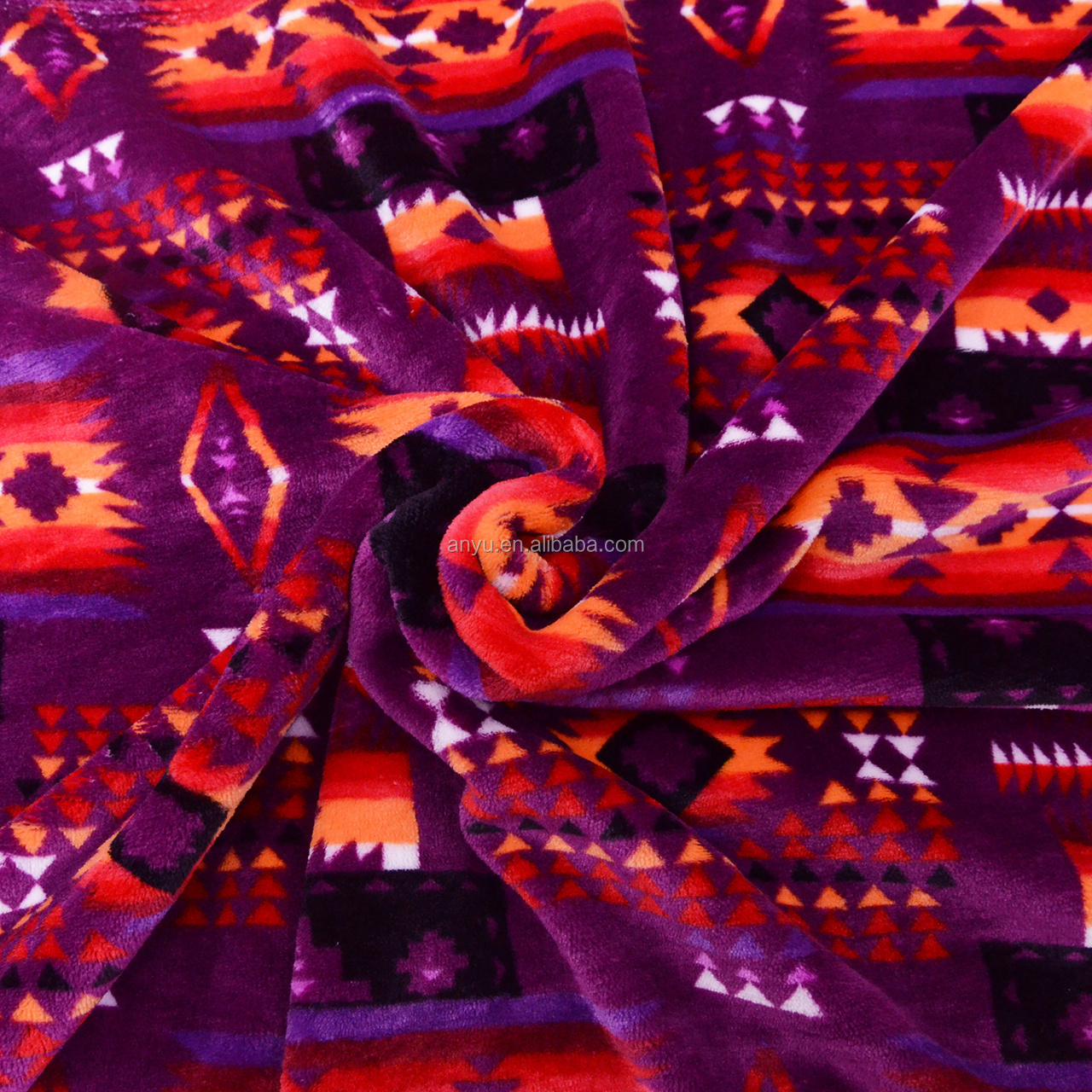 2PLY Purple Colors Super Soft Southwest Native Patterns Flannel Blanket For Winter Reversible