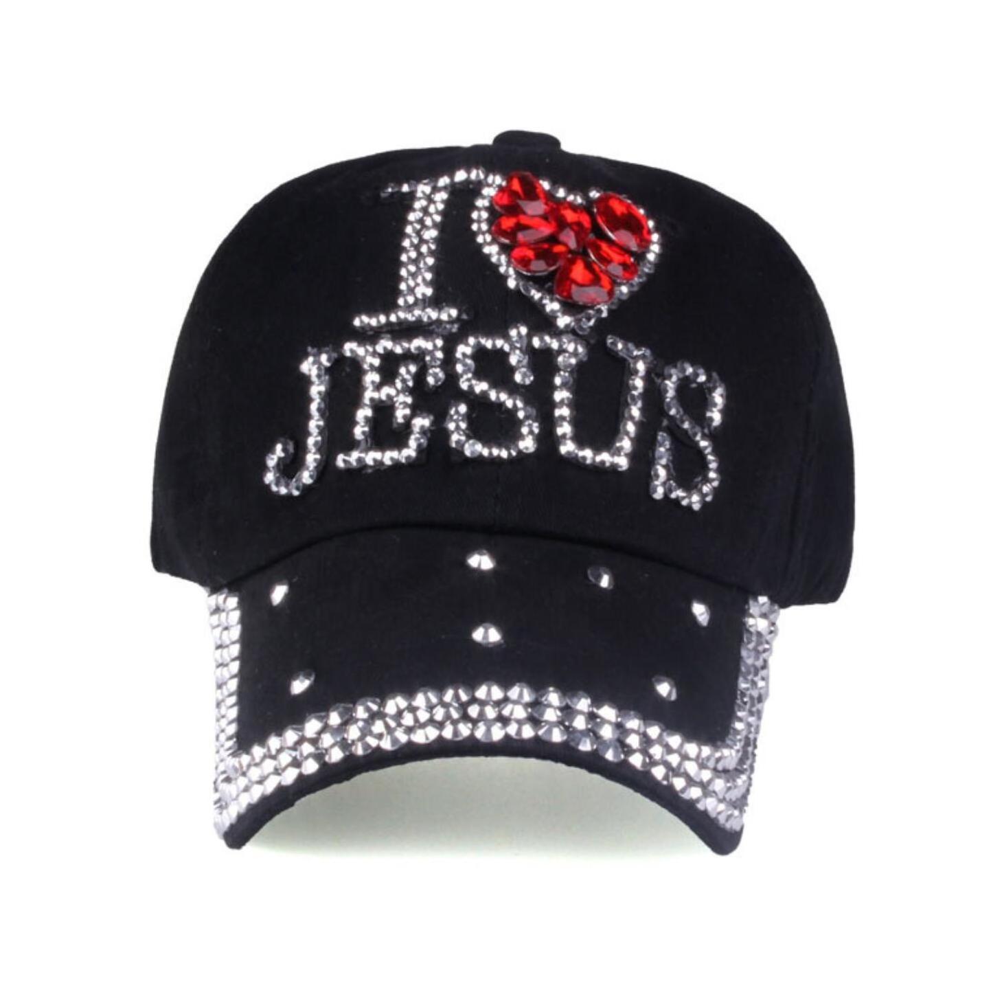 Baseball Caps Fashion High Quality Bling Hat For Women JESUS Word Adjustable Cotton Cap Rhinestone Denim Cap