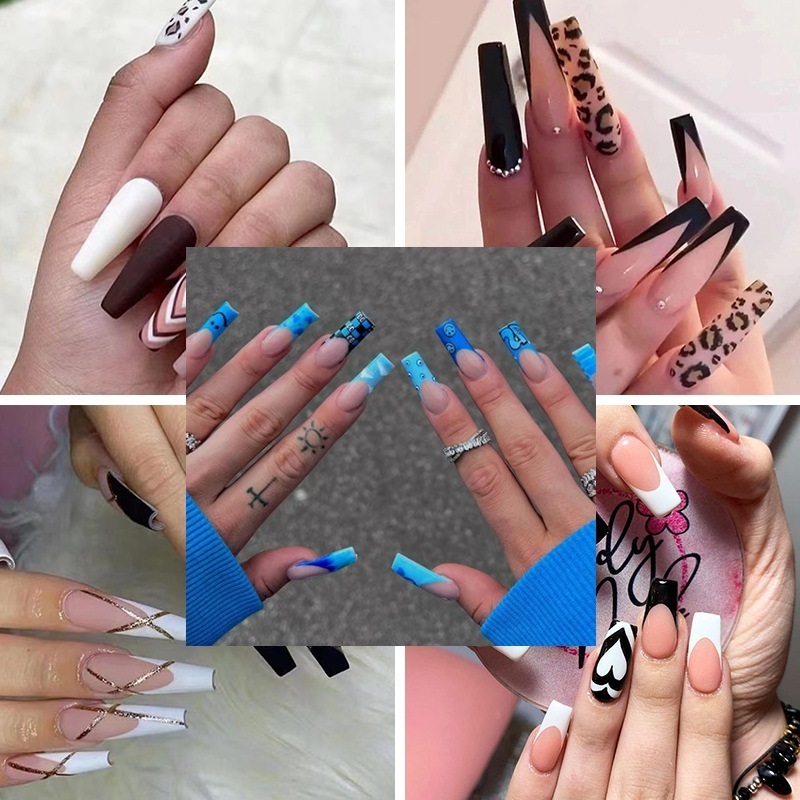 Succsion New Style Full Cover Long Flat Press On  False Nails Artificial Fingernails With Sticker