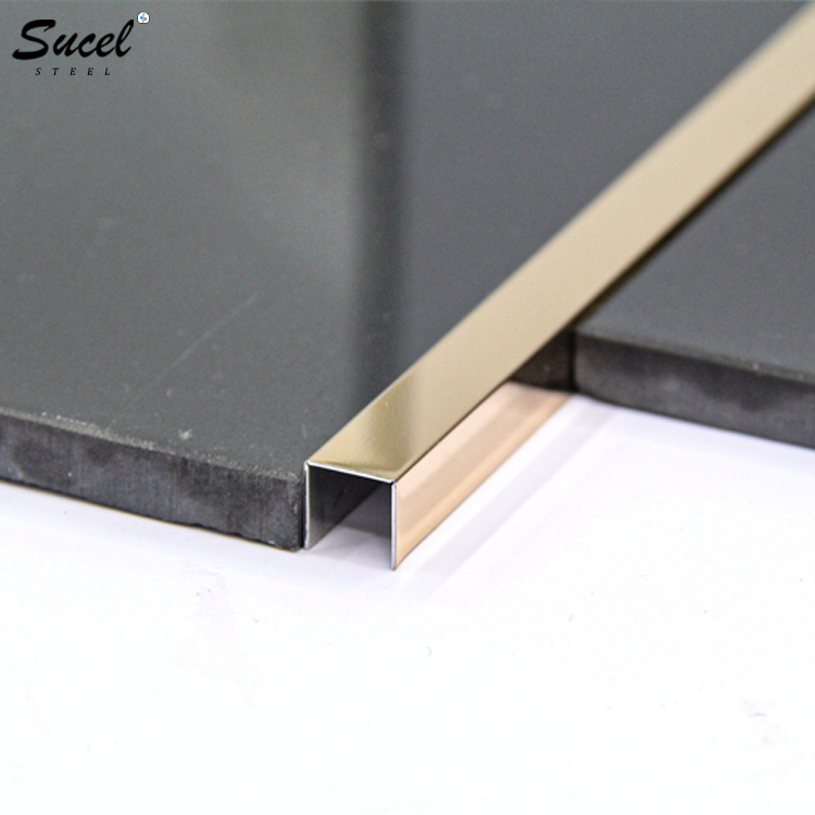 Sucel Brushed Metal Inlay Strips Ceramic U Channel Edge for Glass Stainless Steel Inlay Profile Decorative Corner Tile Trim