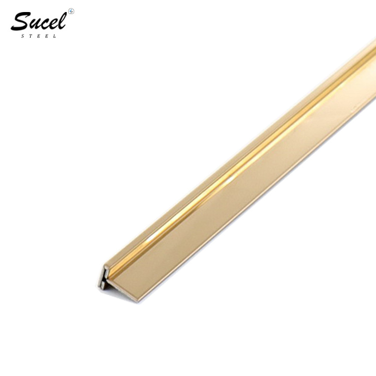 SUCEL Hairline Brass Floor Transition  Stainless Steel T Profile Wall Panel Trim Strip