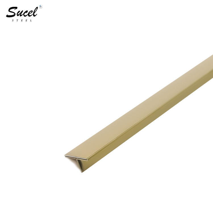 Foshan SUCEL 304 Stainless Steel Gold T Shape Wall Tile Profile Trim For Furniture