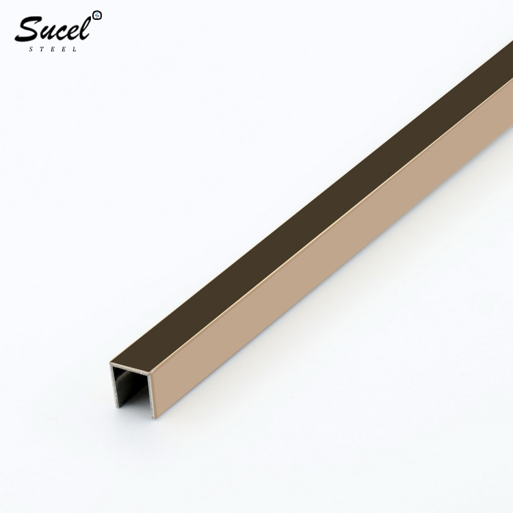 Sucel Brushed Metal Inlay Strips Ceramic U Channel Edge for Glass Stainless Steel Inlay Profile Decorative Corner Tile Trim