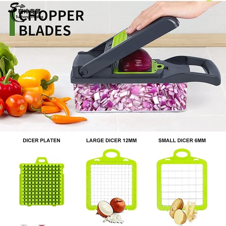 Wholesale Kitchen Tools Accessories 14in1 Food Veggie Onion Cutter Mandoline Slicer Multifunctional Vegetable Chopper Set