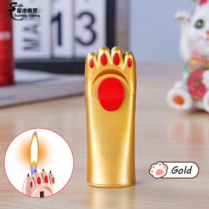 Custom Logo Cute Black Gold Metal Cat Claw Open Flame Cigarette Lighters