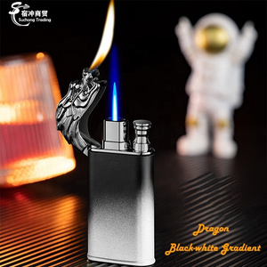 Tiktok Custom Novelty Cool Gradient Double Flame Croc Dragon Cigarette Lighter With Display Gift Box