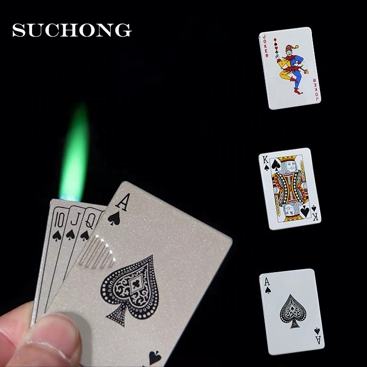 Creative Novelty Lighter Windproof Metal Lighter Jet Torch Turbo Playing Cards Poker Lighter