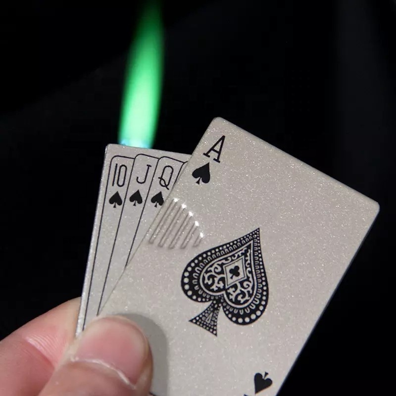 Creative Imported Green Flame Rash Black ACE UNO Playing Poker Card Deck Shaped Windproof Lighter For Smoking