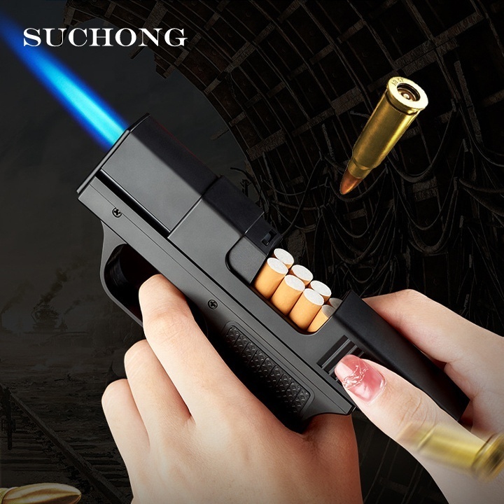 Cool Refillable Gun Shaped Lighter Cool Pistol Model Windproof Gas Torch Lighter Cigarettes