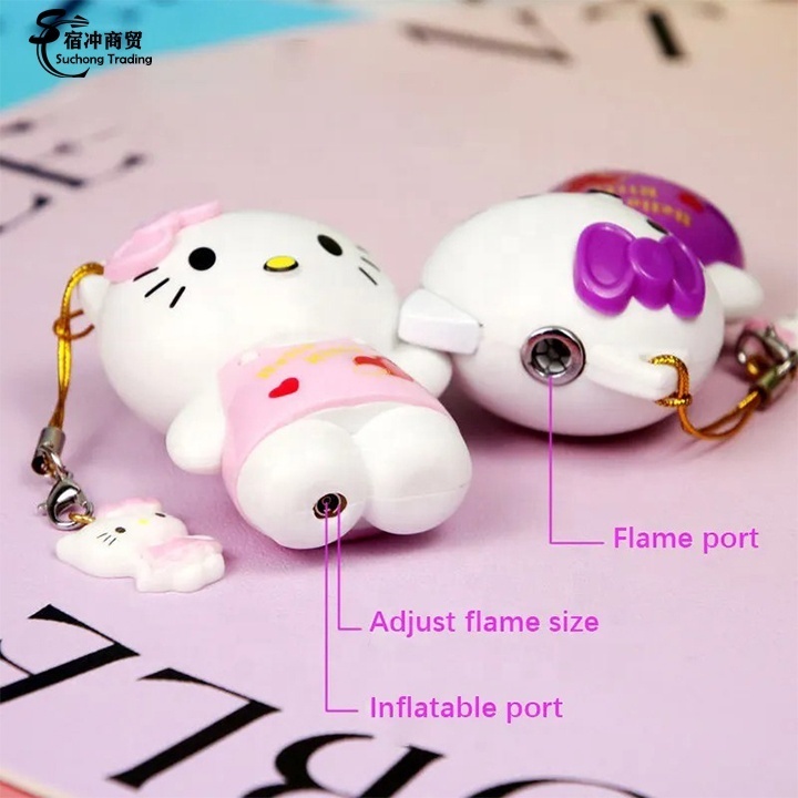 3D Cartoon Pink Purple Kiti Gas Red Flame Windproof Cigarette Lighter