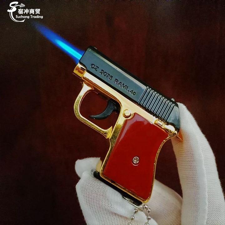 Wholesale Custom Mini Logo Metal Gun Jet Pistol Shape Keychain Pendant Gas Cigarette Torch Lighter