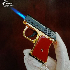 Wholesale Custom Mini Logo Metal Gun Jet Pistol Shape Keychain Pendant Gas Cigarette Torch Lighter