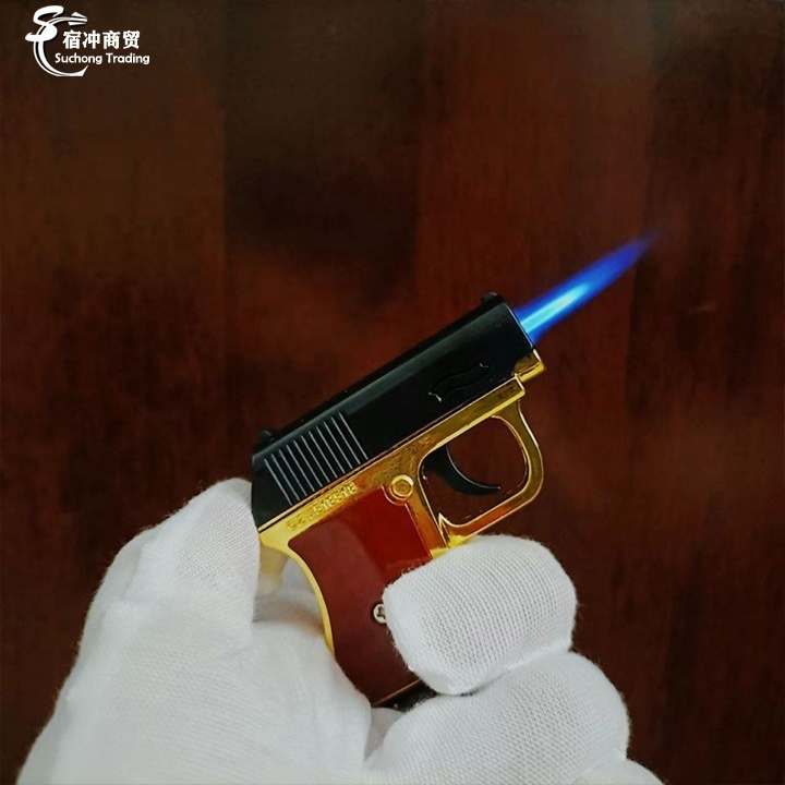 Wholesale Custom Mini Logo Metal Gun Jet Pistol Shape Keychain Pendant Gas Cigarette Torch Lighter