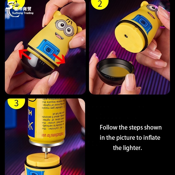 Wholesale Custom Cute Cartoon Tumbler Pikaachu Kuromy Minions Colorful Flames Gas Torch Cigarette Lighter