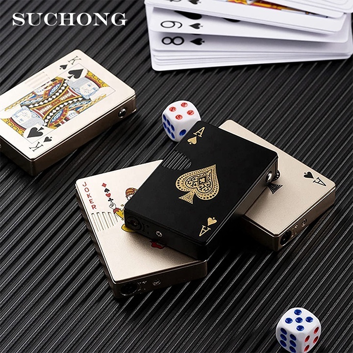 Novelty Classic Windproof Metal Jet Torch Playing Cards Poker Black ACE Lighter