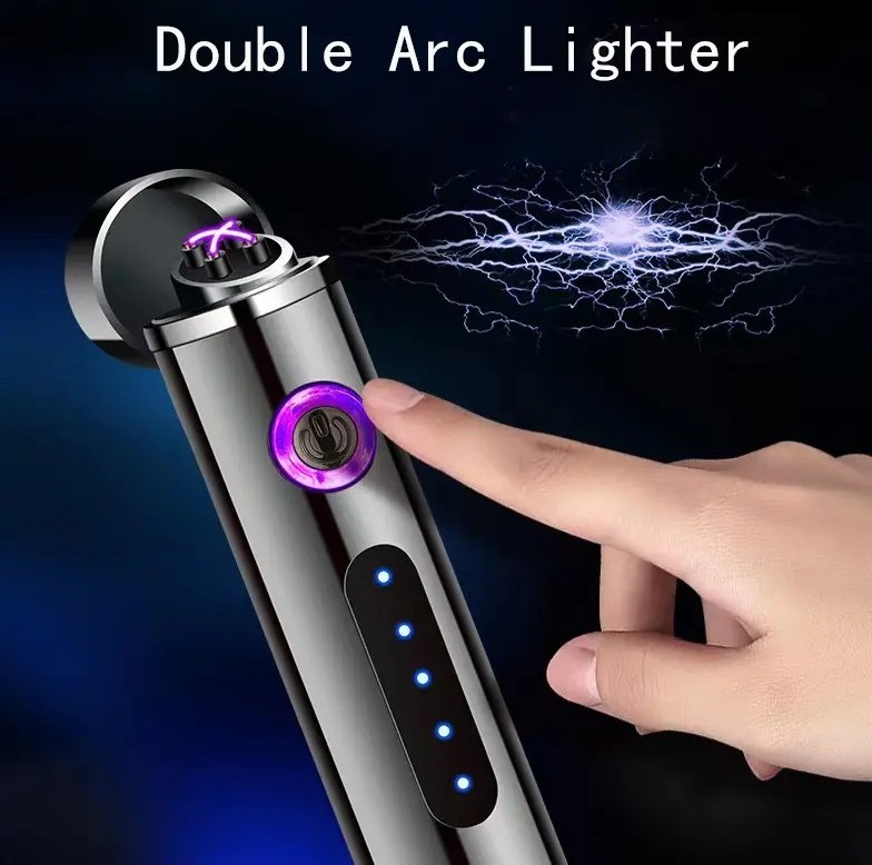 Custom Unique Portable Metal USB Rechargeable Windproof Waterproof Dual Double Arc Electric Plasma Cigarette Lighter