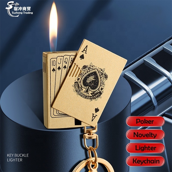 New Custom Mini Encendedor Poker Cards Gas Cigarette Keychain Lighter