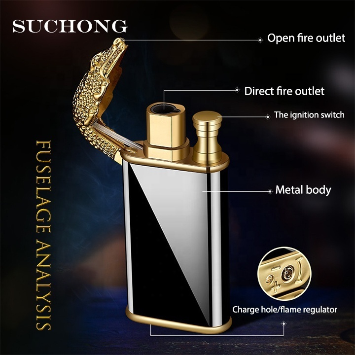 Custom King Elderflame Classic Luxury Torch Jet Cigarette Double FlameDragon Croc Lighter