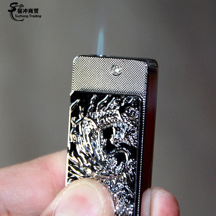 Windproof Luxury Cool Gas Metal Gold Dragon Relief Torch Cigarette Lighter