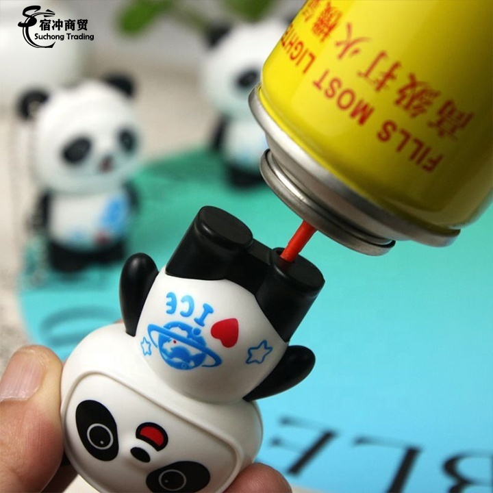 3D Cartoon Panda Windproof Gas Red Flame Gas Torch Cigarette Cute Lighter With Keychain