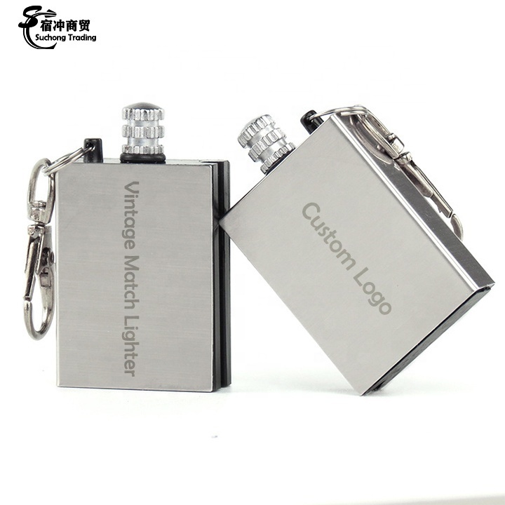 Alibab Wholesale Smoking Accessories Square Type Stainless Steel Reusable Match Oil Kerosene Lighter