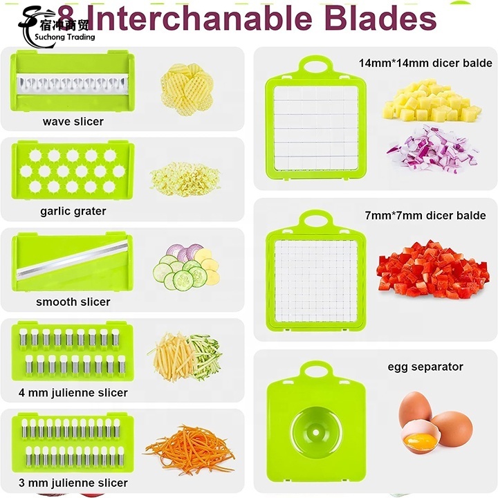 Wholesale Kitchen Tools Accessories 14in1 Food Veggie Onion Cutter Mandoline Slicer Multifunctional Vegetable Chopper Set