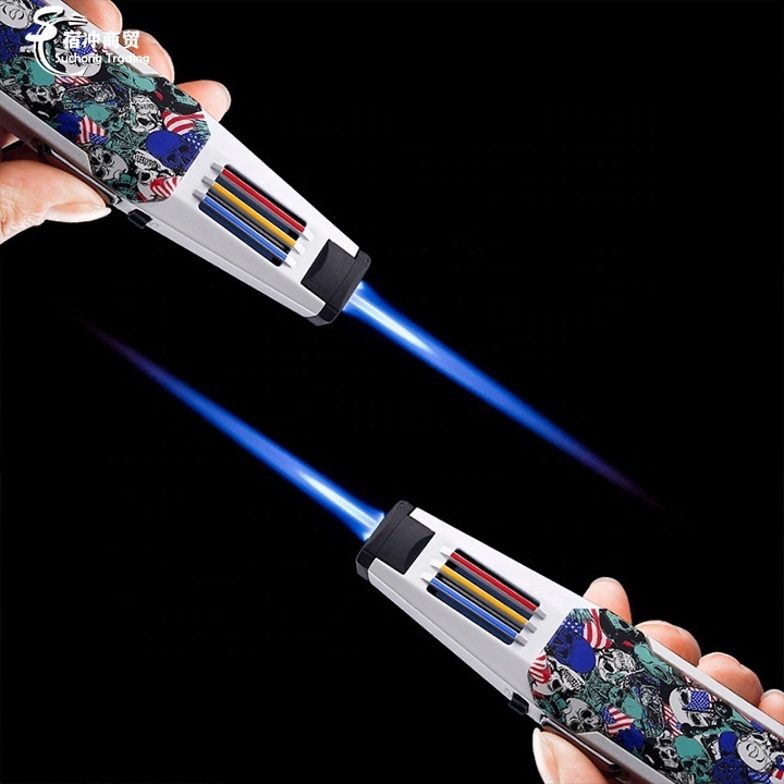 Windproof Straight Luxury Premium Custom Logo Metal Gas Jet Pen Cigarette Torch Blue Flame Lighter