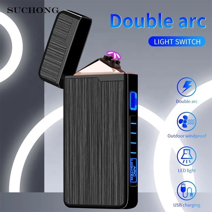 2022 Electric Dual Arc Lighter USB Rechargeable Flameless Custom Logo Cigarette Plasma Arc Lighters