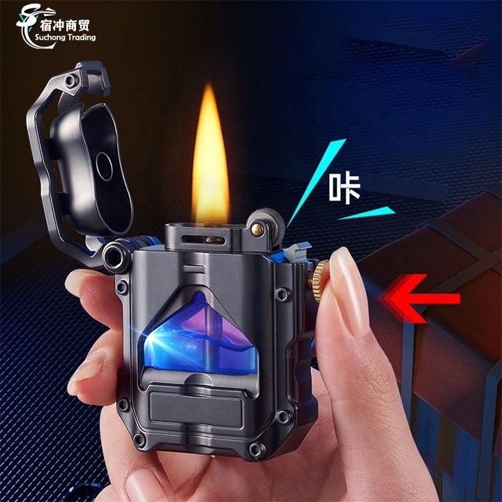 Wholesale Mecha Style Visual Oil Steam Punk Storage Transparent Metal Kerosene Cigarette Lighter