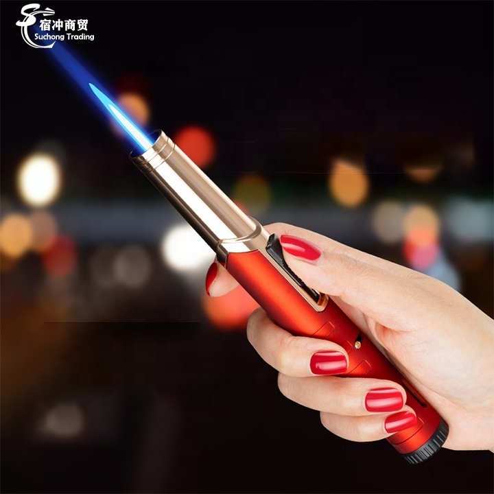 Wholesale Windproof BBQ Metal Butane Jet Blue Flame Gas Pen Cigar Torch Lighter