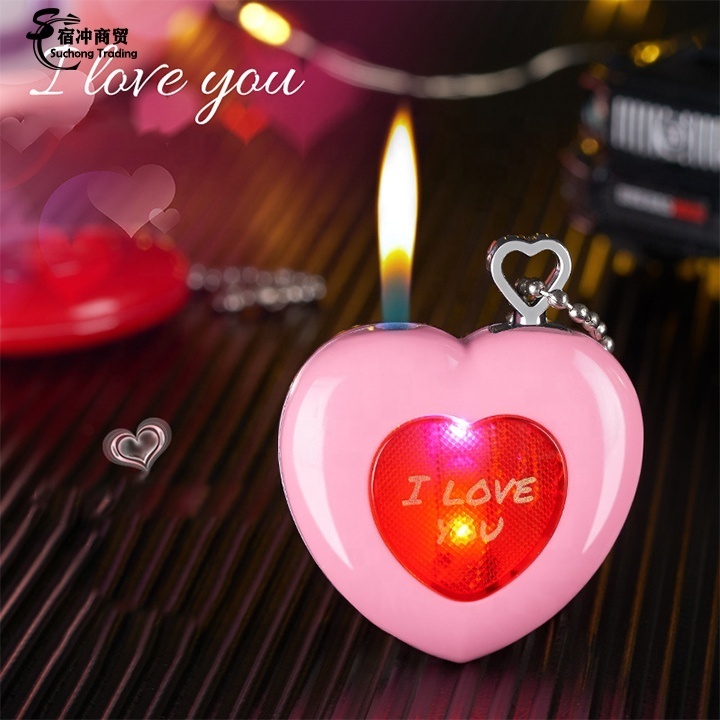 Wholesale Portable Keychain Heart Shape Rechargeable Gas Cigarette Lighter