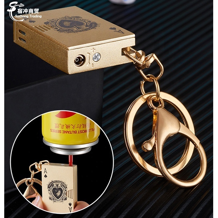 New Custom Mini Encendedor Poker Cards Gas Cigarette Keychain Lighter