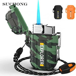 Custom Outdoor Windproof Waterproof Refillable Jet Flame Cigar Butane Torch Camouflage Lighter