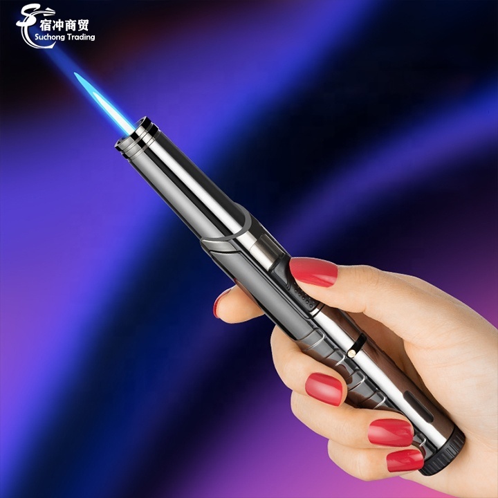 Wholesale Windproof BBQ Metal Butane Jet Blue Flame Gas Pen Cigar Torch Lighter