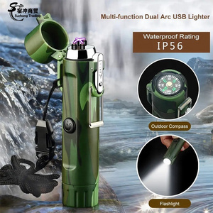 Outdoor Camping Enthusiasts Waterproof Flameless Dual Arc Usb Rechargeable Electric Lighter With Flashlight Compass