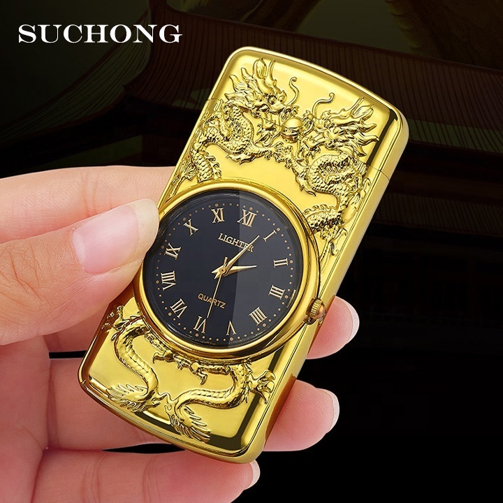 High Quality Cheap Mini Personalized Eagle Regal Gold Luminous Watch Metal Clock Butane Torch Lighter Cigarette Wholesale