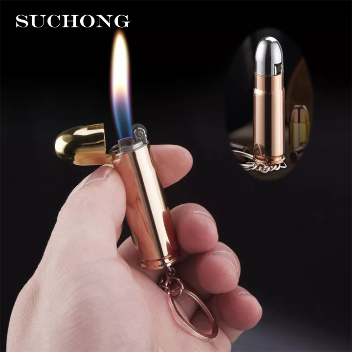 Custom Metal Cigar Refillable Golden Classic Reusable Gas Portable Mini Gun Bullet Shaped Keychain Torch Cigarettes Lighters