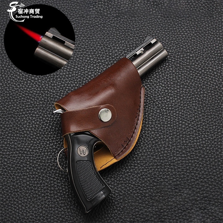 Metal Windproof Cigarette Cigar Igniter With Holster Pistol Gun Custom Jet Flame Torch Gun Lighter Pistol