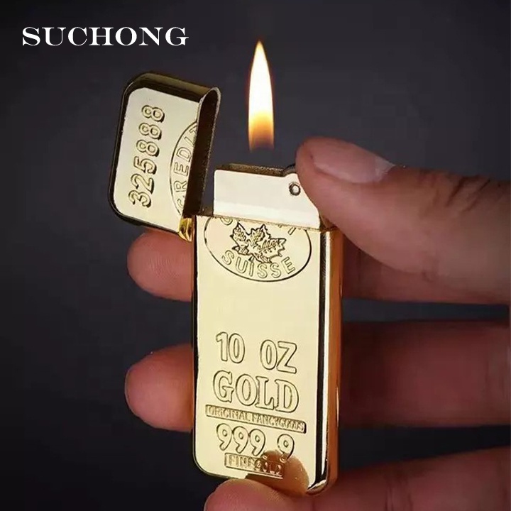 Custom Antique Metal 999 Gold Windproof Inflatable Creative Flip Mini Open Flame Lighter