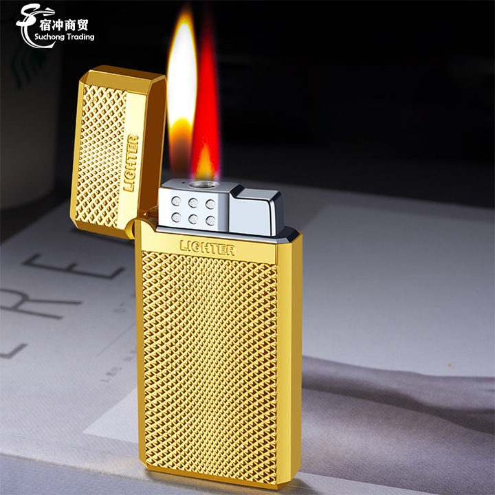 Custom Cool Portable Gold Double Flame Rechargeable Gas Jet Torch Dragon Lighter