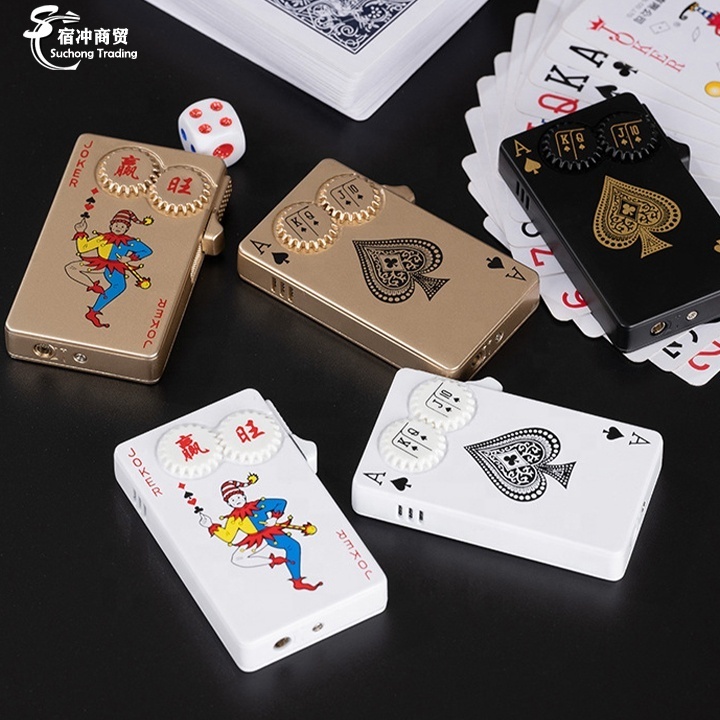 New Hot Selling Refillable Color Changing Flame Novelty Windproof Torch Lighter Poker Playing Cards Lighter