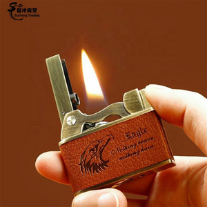 Custom Logo Black Gold Metal Vintage Oil One Click Catapult Ignition Kerosene Copper Cigarette Lighter Gift Box