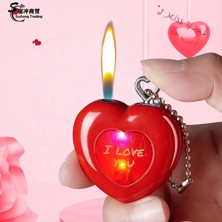 Wholesale Portable Keychain Heart Shape Rechargeable Gas Cigarette Lighter