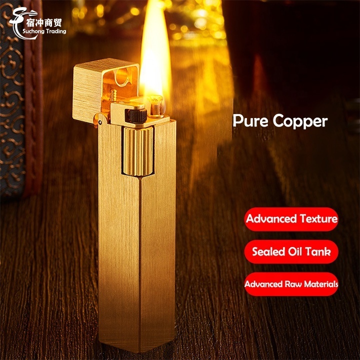 Luxury Custom Cool High-end Pure Copper Rechargeable Clipper Kerosene Oil Lighter Cigarette