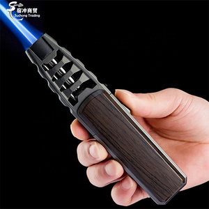 Windproof Cool Kitchen BBQ Custom Metal Butane Jet Blue Flame Pen Torches Cigar Lighter