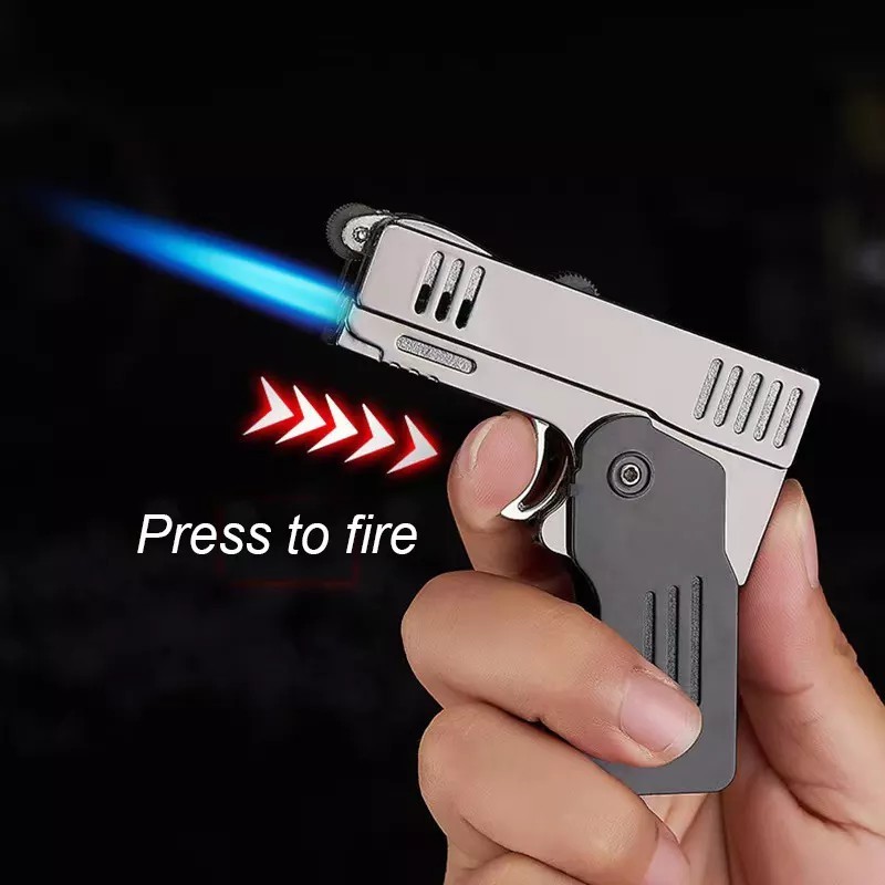 Cool Creative Refillable Gun Lighter Mini Cans Pistol Model Turbo Smoking Cigar Windproof Gas Torch Double Jet Flame Lighter