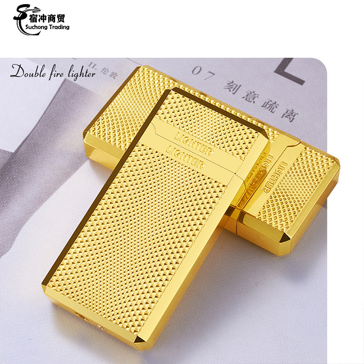 Custom Cool Portable Gold Double Flame Rechargeable Gas Jet Torch Dragon Lighter