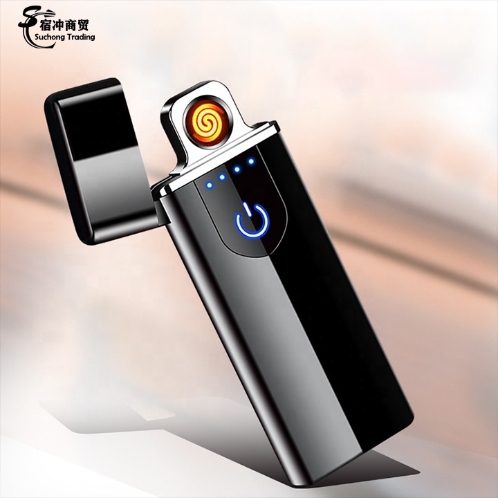 Custom Logo Portable Windproof Metal Flameless Heat Coil Slim Rechargeable Cigarette Zinc Alloy Lighter Encendedor Electrico USB