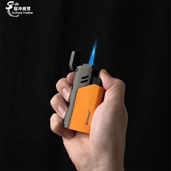 Multifunctional Butane Gas Metal Alloy Blue Jet Flame Windproof Torch Cigar Lighter With Holder