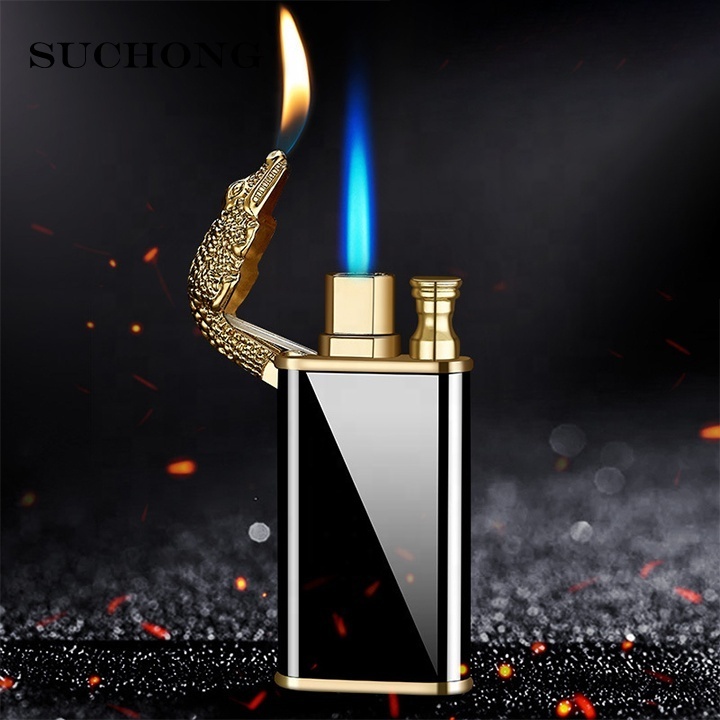 Custom King Elderflame Classic Luxury Torch Jet Cigarette Double FlameDragon Croc Lighter